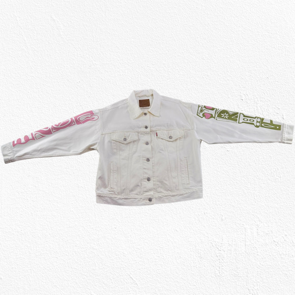 Levi’s White Denim Trucker Jacket NWT Graphic 90s Birthday Trucker Size Large - Picture 8 of 16